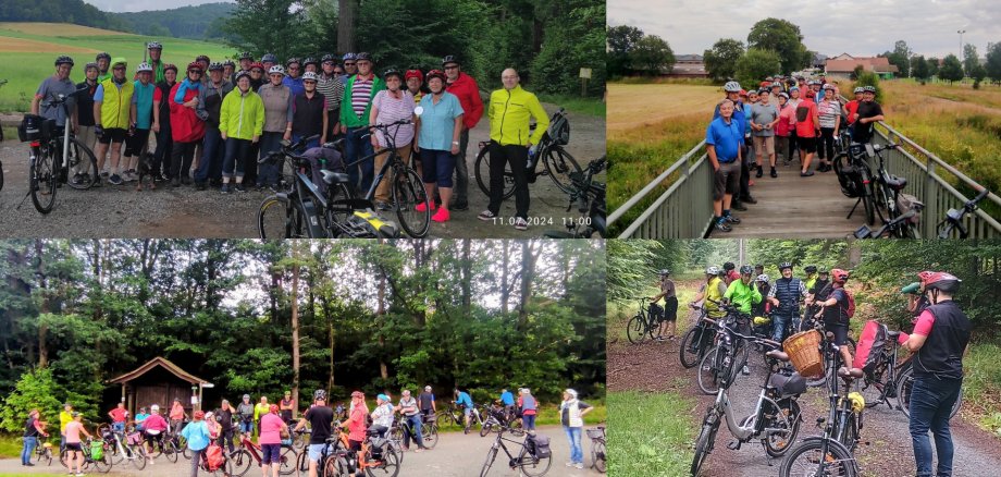 Eine Collage aus 4 Bildern mit den Fahrradgruppen als Gruppenbild 